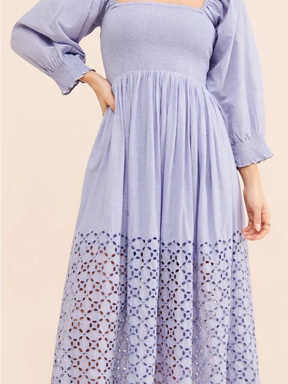 Free People Lavender Puff Sleeve Midi Dress
